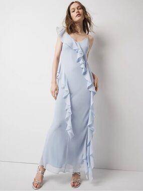SOLD OUT White House Black Market Light Blue Ruffle-Trim Maxi Dress